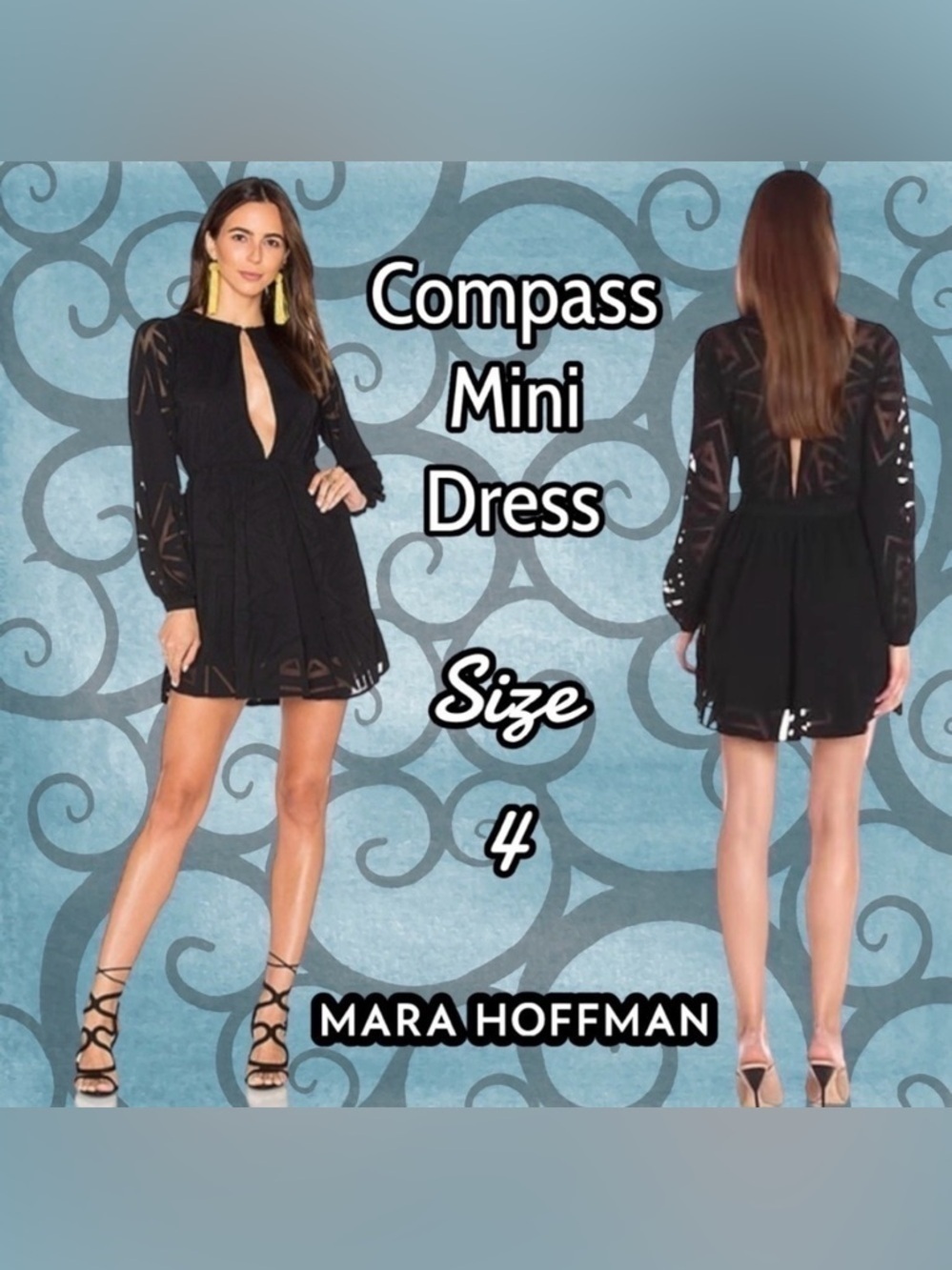 Mara Hoffman | Black Sheer Geometric Burnout Mini Dress Size 4